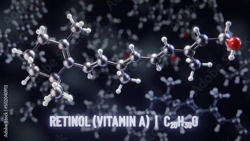 Retinol (Vitamin A1) molecular structure. 3D illustration