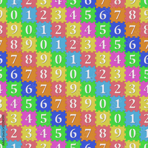 Colorful numbers puzzle seamless pattern. 3d illustration.