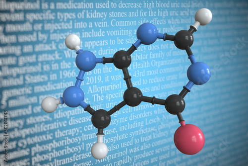 Molecular model of allopurinol, 3D rendering photo