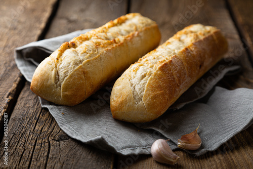Crispy baguette with butter and garlic