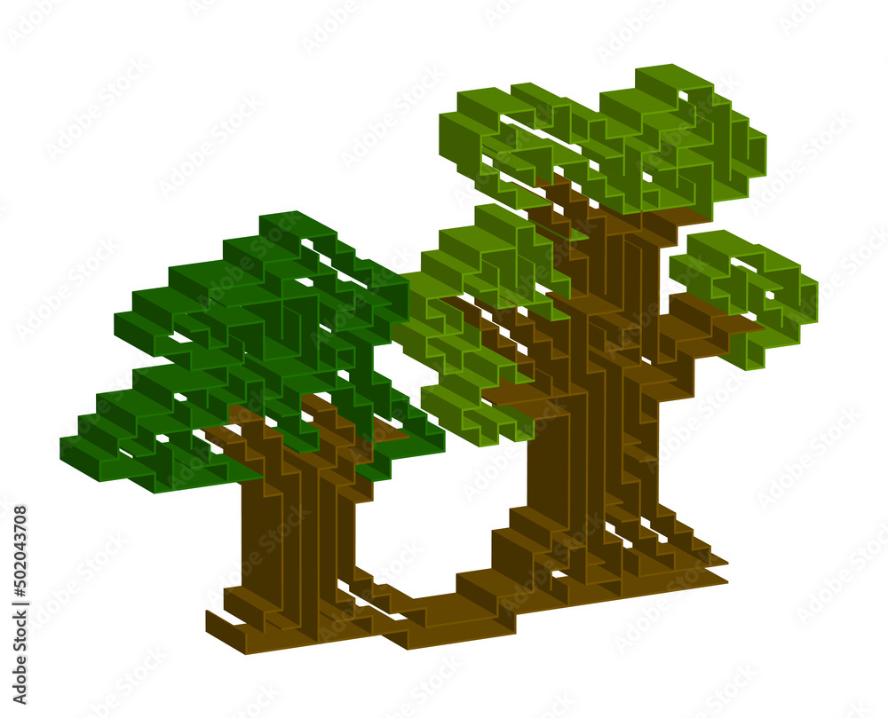 3d right-angled trees with maze inide. Retro style isometric ...