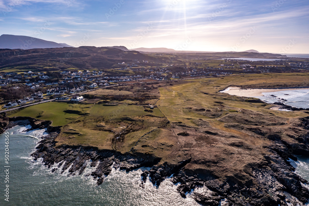 Aerial view of the Portnablagh golf site, County Donegal, Ireland