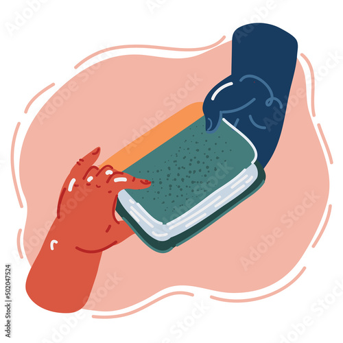 Vector illustration of Books swap, exchanged or crossed. Reading party, school literature event. Hand gives book to friend. Read books lovers. College education. Bookworm, bookstore, library