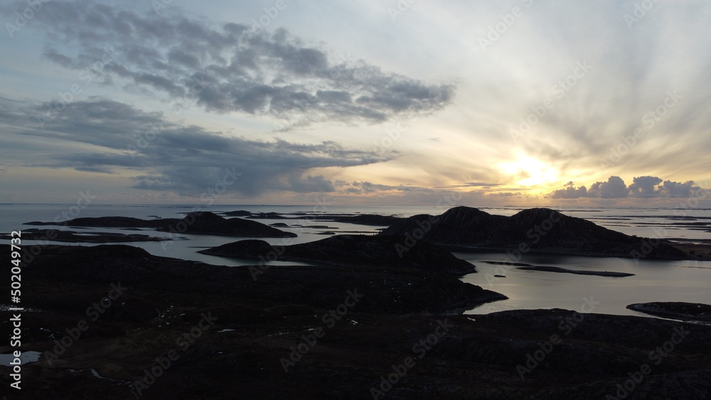 sunset over parts of the massive archipelago on the heroy island in nordland, northern Norway