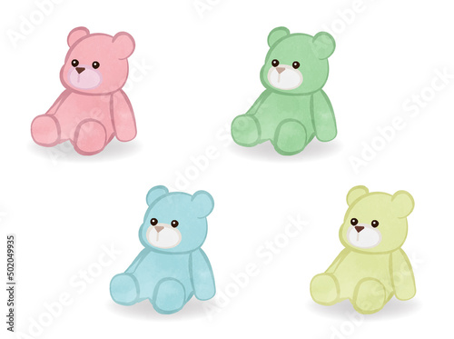 Cute colorful teddy bear illustration set 