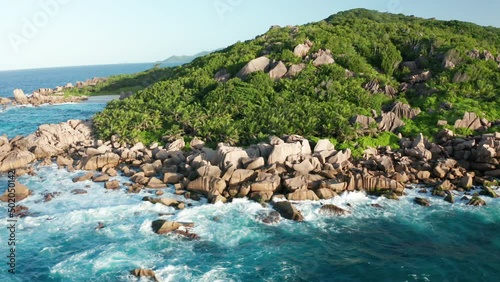 Aerial slider from Grand Cap over Pointe Camille to Anse Marron beach