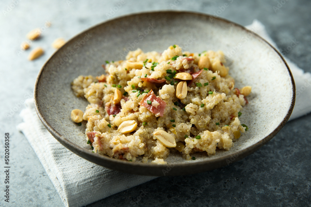 Quinoa with smoked ham and peanut Quinoa with smoked ham and peanut