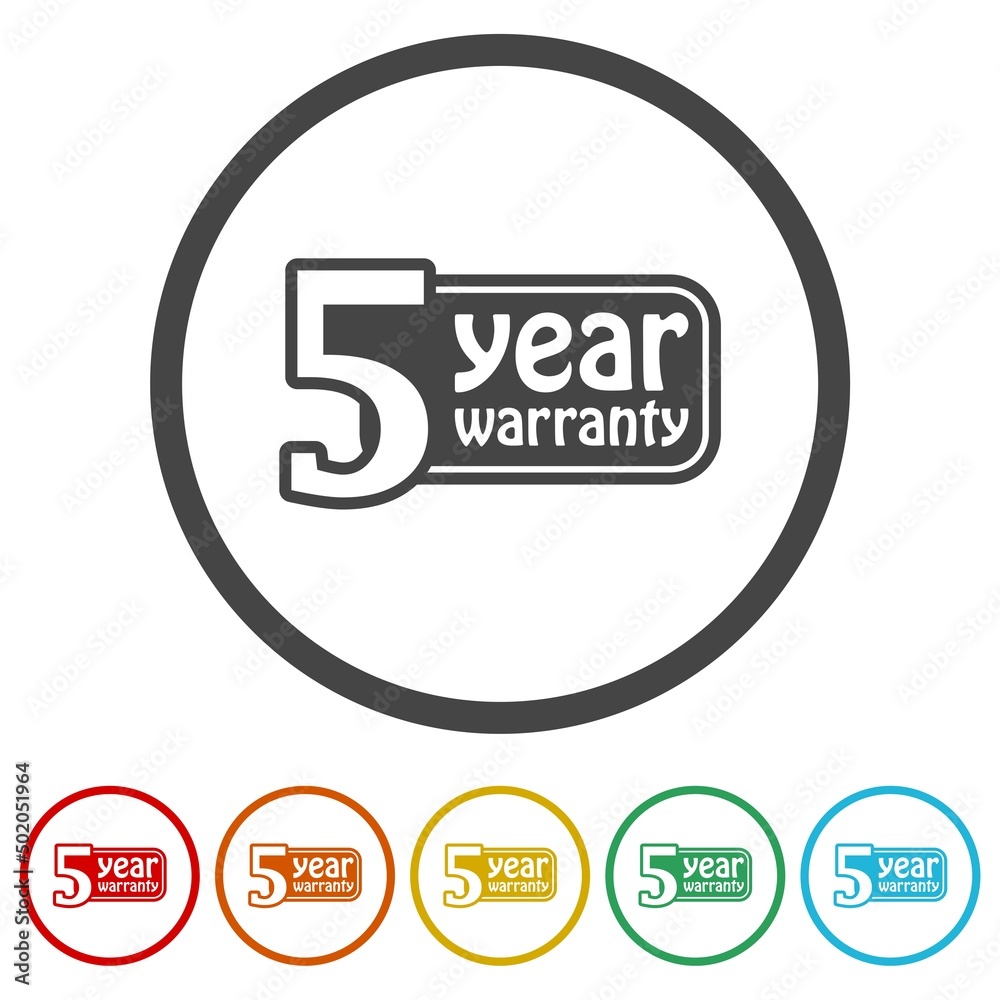 5 year warranty icon. Set icons colorful 5 year warranty icon. Set icons colorful