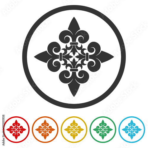 Fleur de lis cross icon. Set icons colorful