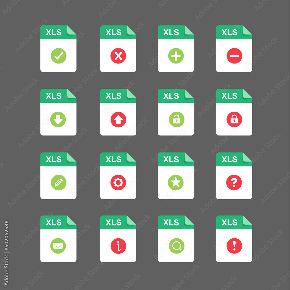 Flat design with XLS files icon set ,symbol set, vector design element illustration Flat design with XLS files icon set ,symbol set, vector design element illustration