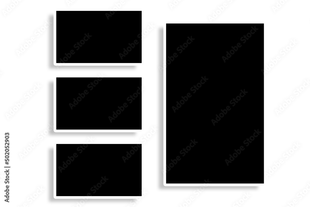 4 Rectangle photo frames in black and white colors with clean rectangular borders & a vertical layout. Used as a collage template to place your album pictures or photographs in an old classic look.