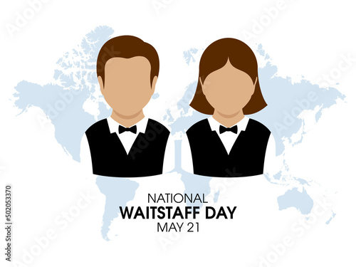 National Waitstaff Day vector. Waiter and waitress avatar in a suit with a bow tie icon vector. Waitstaff Day Poster, May 21. Important day