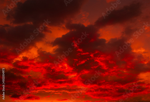Red clouds in the sky, summer sunset