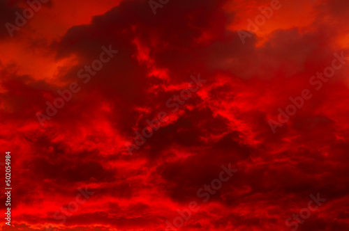 red clouds in the sky, summer sunset
