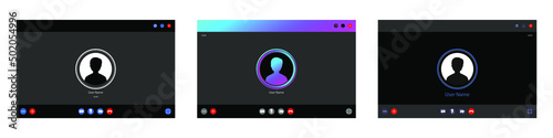 Set of video call screen template. Modern videocall interface. Concept video chat interface template isolated on white background. Vector EPS 10