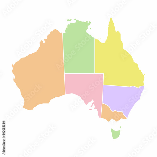 Australia political map. Low detailed. Solid simple style. Pastel colours. Vector editable