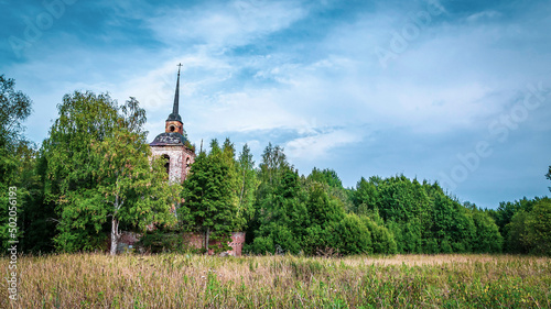 abandoned Orthodox church in the forest, landscape
