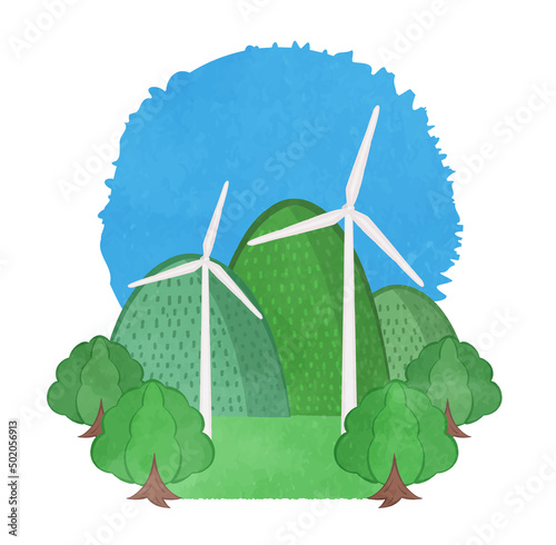 Cute landscape with a windmill