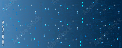 Blue circuit electronic, electrical line or circuit board with circle engineering technology concept vector background