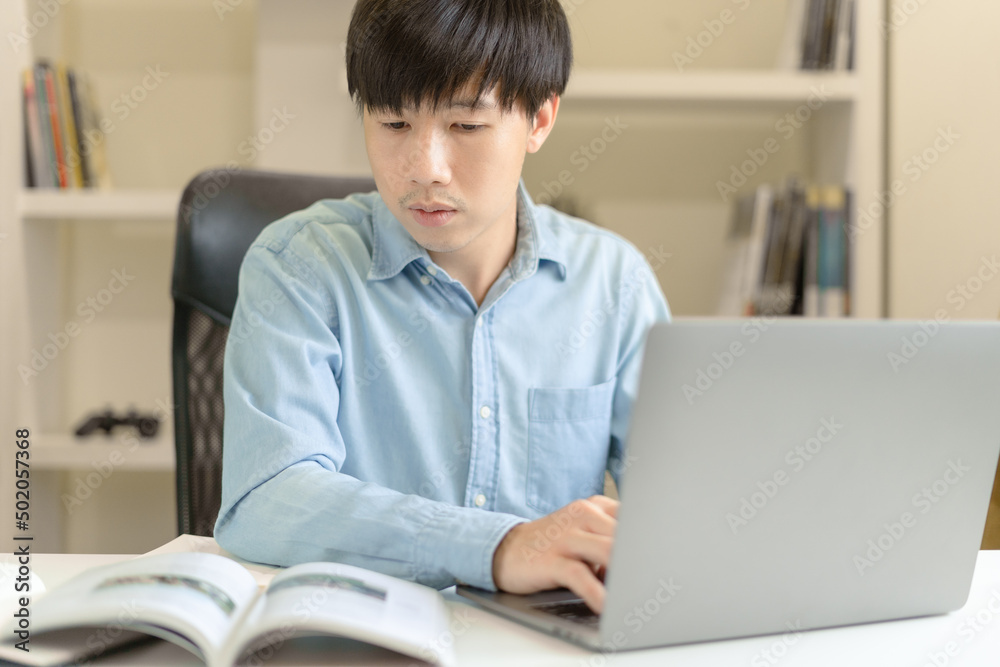 Businessman, Trader, investor using laptop for money trading, investment on stock market, Bitcoin Cryptocurrency on online platform. Student man studying business strategy, education learning online. Businessman, Trader, investor using laptop for money trading, investment on stock market, Bitcoin Cryptocurrency on online platform. Student man studying business strategy, education learning online.