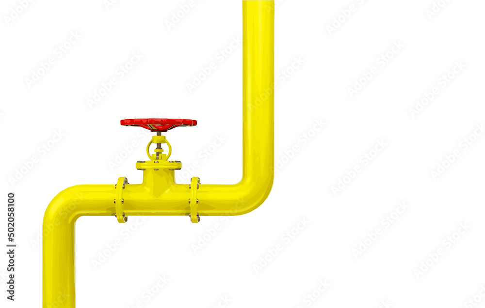 Gas pipeline with a red valve side view on a white background. Vector illustration for industry.