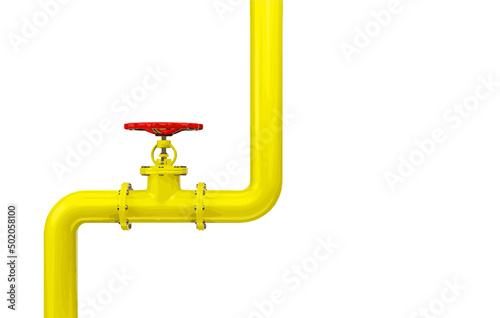 Gas pipeline with a red valve side view on a white background. Vector illustration for industry.