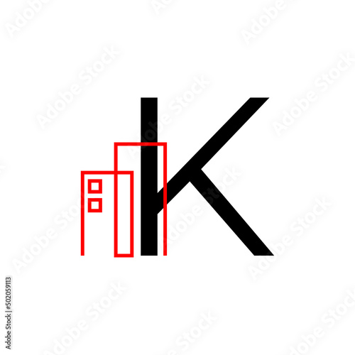 letter K with building decoration vector logo design element