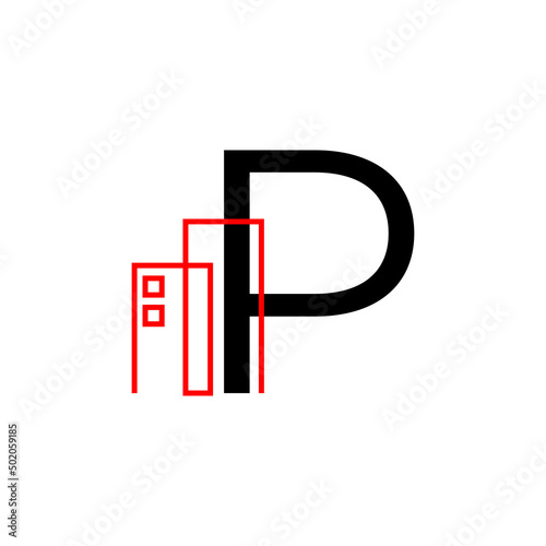letter P with building decoration vector logo design element