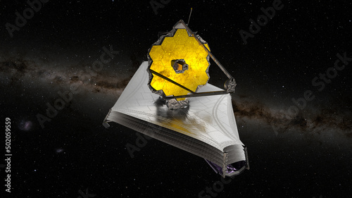 James Webb Telescope. Outer space telescope. Elements of these images were furnished by ESA. photo