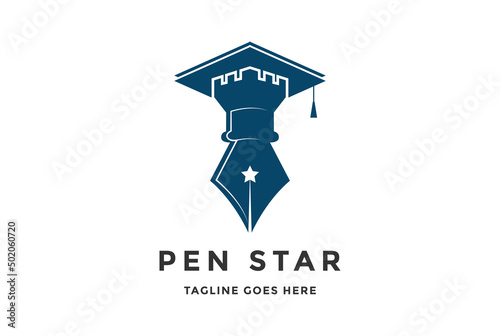 Graduate Toga Hat Pencil Star for Education University College Academic Campus logo design