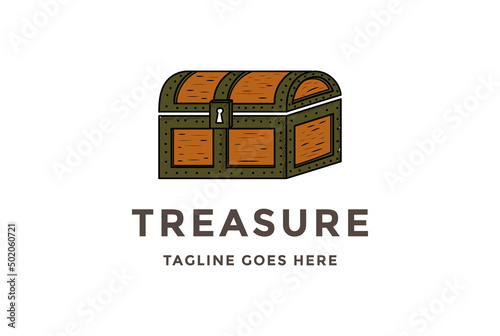 Vintage Retro Pirate Treasure Chest Box Logo Design Vector