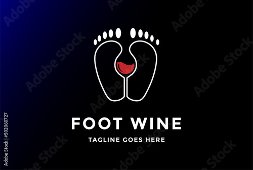 Simple Clever Beauty Foot Print with Wine Vodka Glass Logo Design Vector
