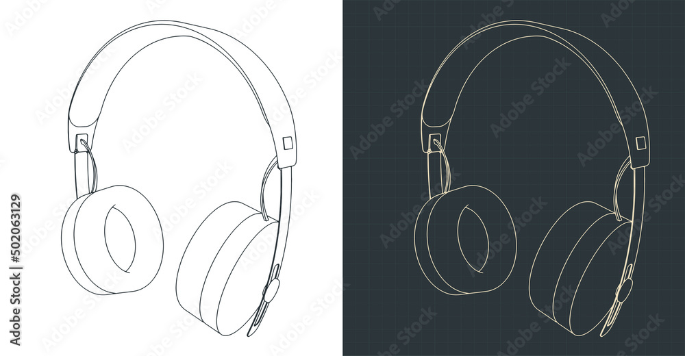 Monitor headphones isometric blueprints