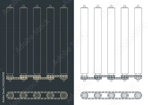 Chain transmission in a roller conveyor blueprints