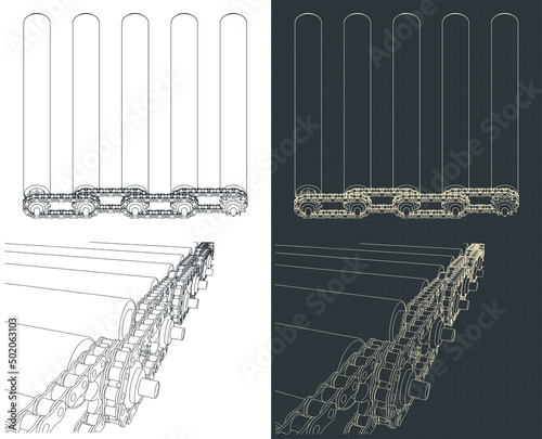 Chain transmission in a roller conveyor close up