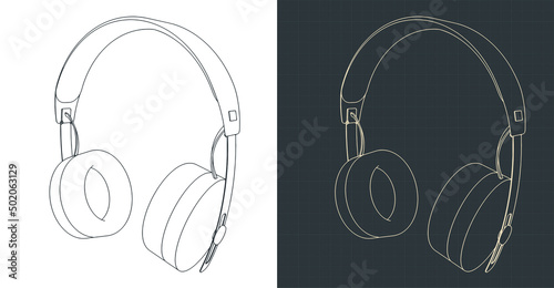 Monitor headphones isometric blueprints