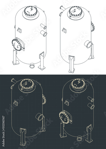 Vertical pressure tank isometric blueprints