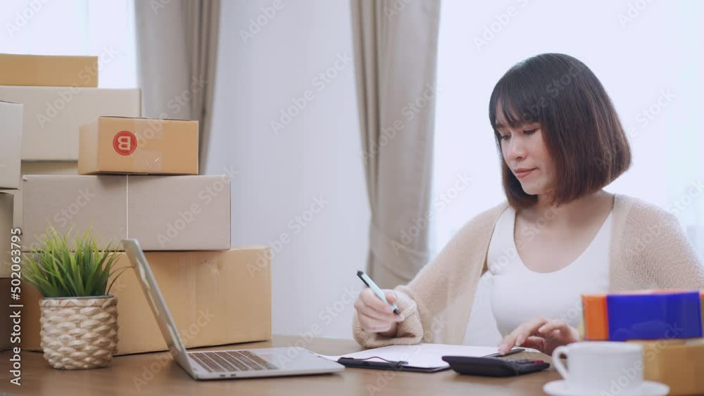 Happy female online selling at home, Startup project or small business enterprise. Happy female online selling at home, Startup project or small business enterprise.