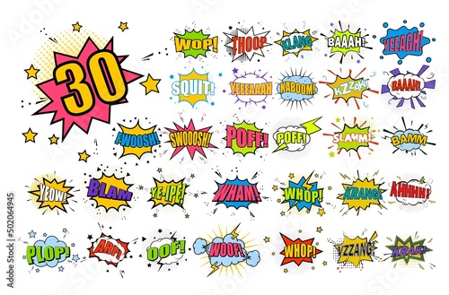 Comic expressions icon set at colored speech bubble