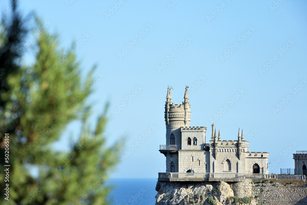 Castle Swallow's Nest on a rock at Black Sea, Crimea, Russia. It is a symbol and tourist attraction of Crimea