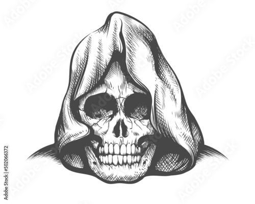 Skull in a Hood Engraving Tattoo