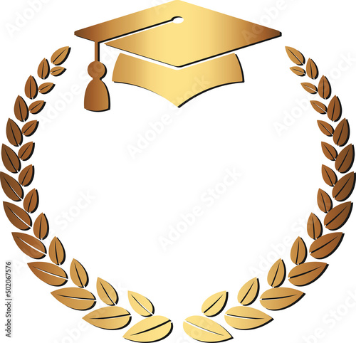 Graduation logo. Golden Laurel wreath university graduate cap