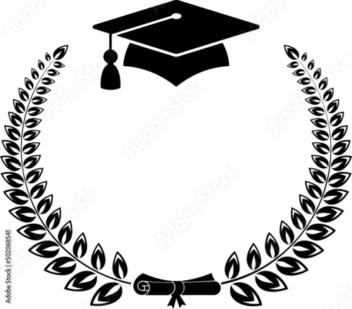 Graduation logo. Laurel wreath university graduate cap.