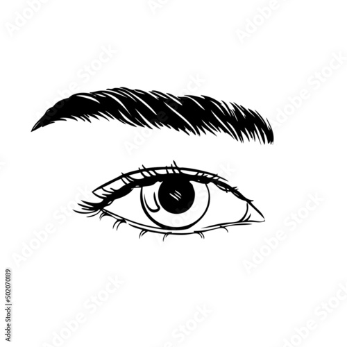 Hand-drawn beautiful female eye, sketch. Makeup, beauty salon symbol.