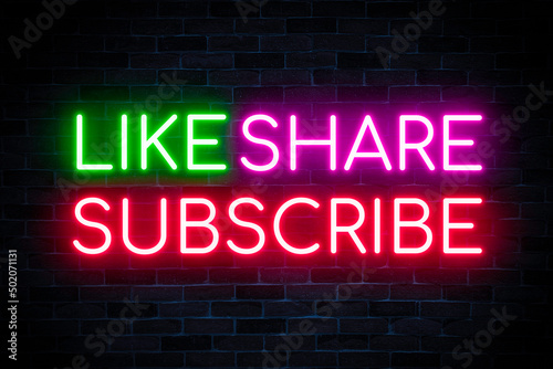 Like, Share, Subscribe neon banner.	
