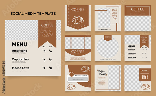 social media template banner blog coffee sale promotion. fully editable instagram and facebook post sale poster. drink and beverage vector background