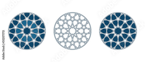 Set of Islamic traditional rosettes for greetings cards decoration and design isolated on white backgrounds. Vector illustration.