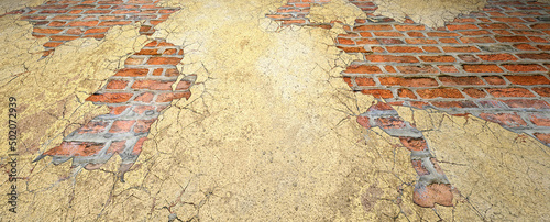 3d illustration. A beautiful view brick wall damage background.