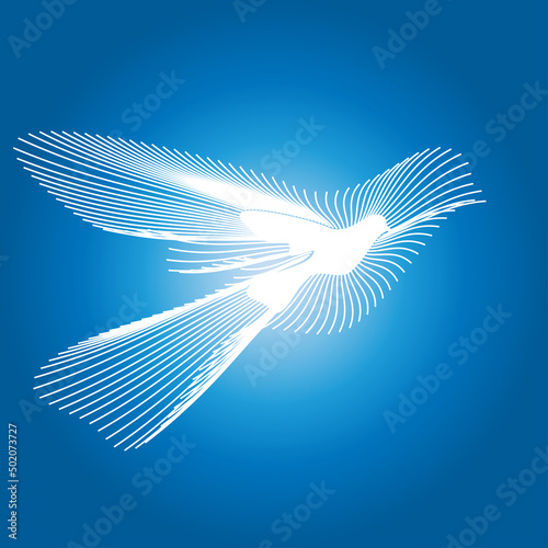 Peace symbol with a white pigeon and rays on a blue gradient background, vector illustration, freedom or peace concept
