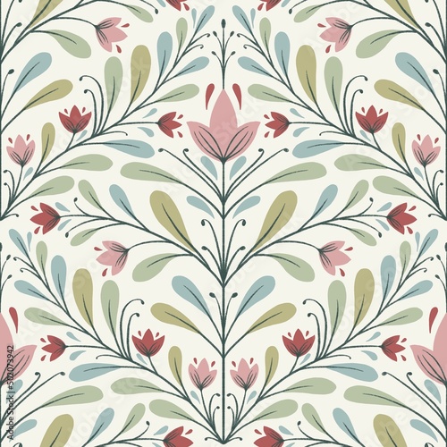 Symmetric diamond seamless pattern design. Floral ornamental composition perfect for invitations, wallpaper, fabrics 